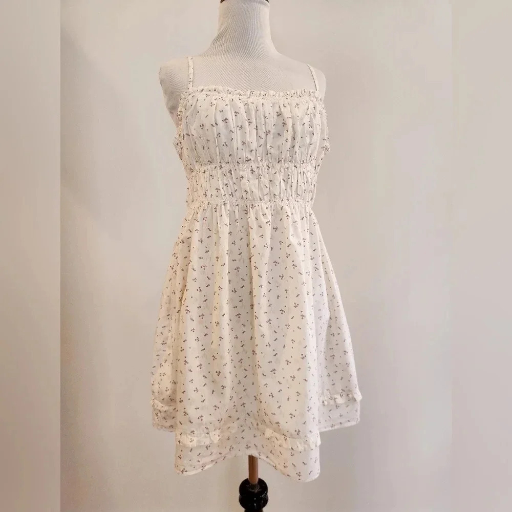 New!|| FREE PEOPLE || Gabby minidress, Sz Small, White, Pink Flowers, Straps